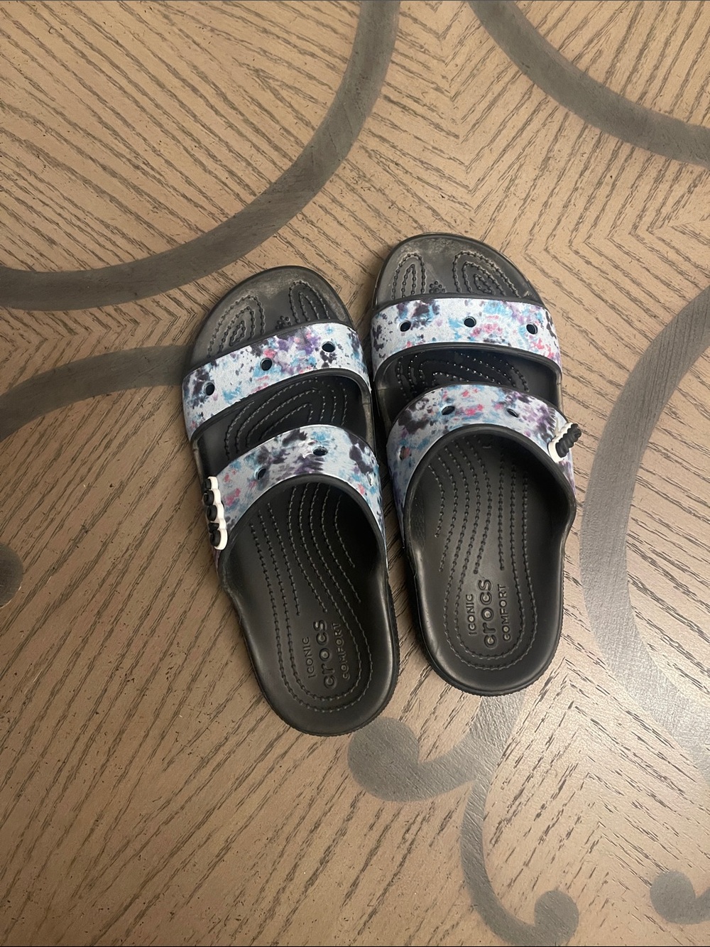Kids Floral Print Slide Sandals - Black and Multicolor